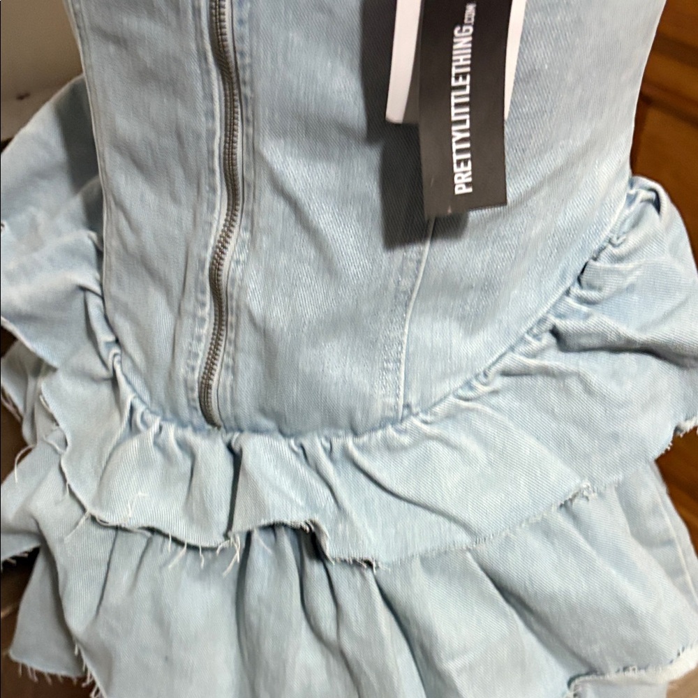PrettyLittleThing Light Wash Ruffle Denim Jeans